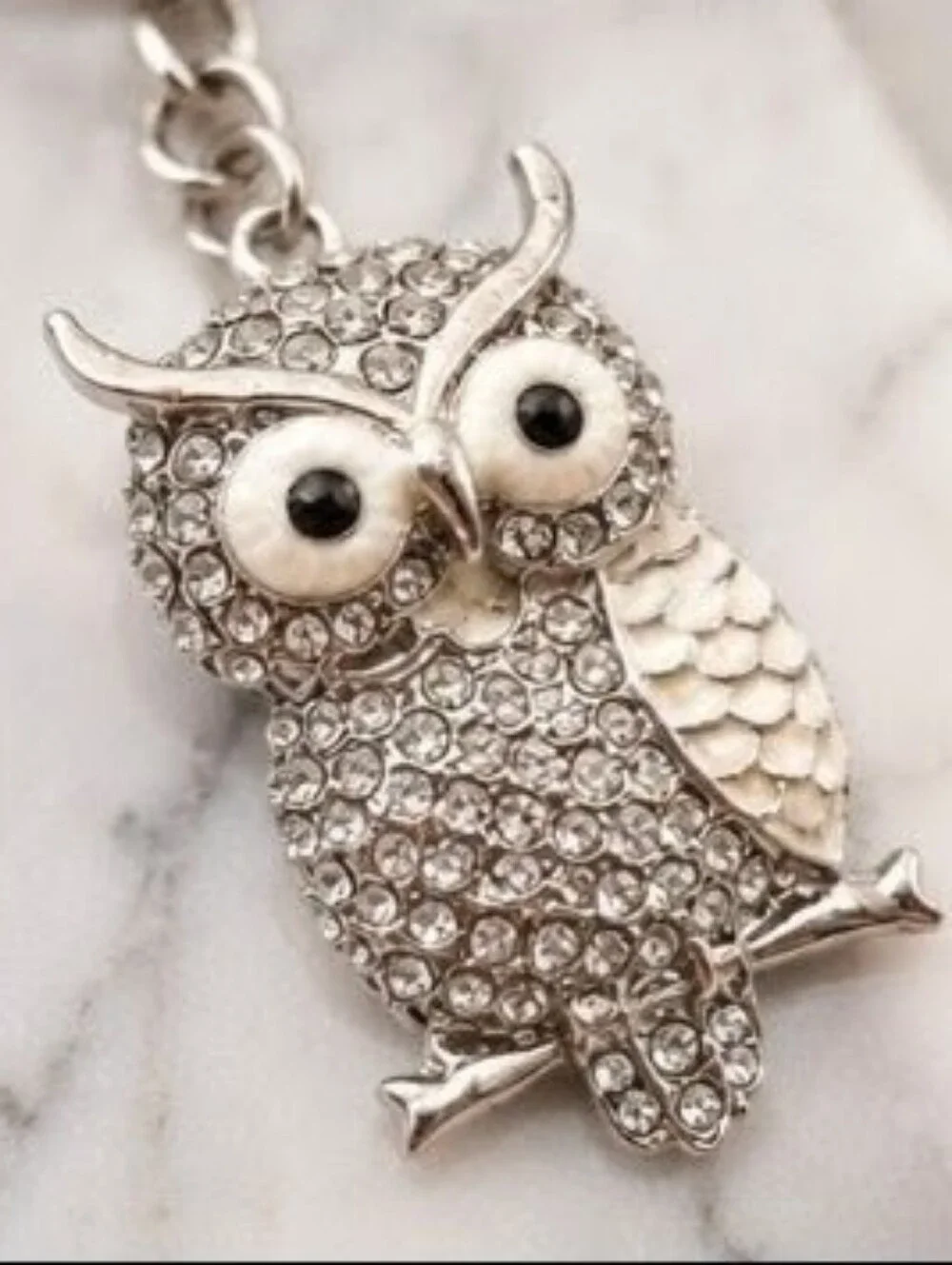 Silver Rhinestone Owl Keychain Crystal Bag Charm Cute Sparkly Purse Accessory